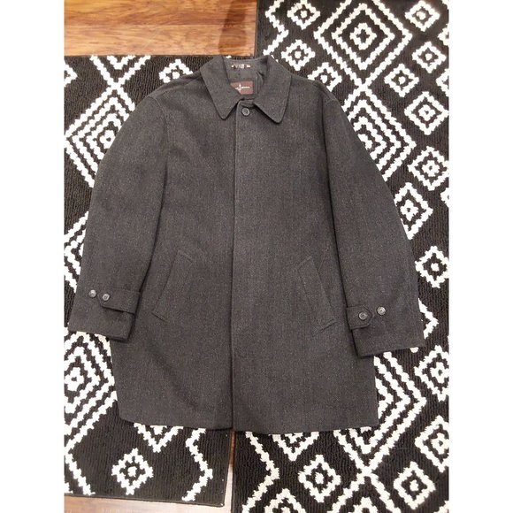 Black Brown 1826 Men's Wool Cashmere Mid Length Herringbone Overcoat Size XL - Picture 2 of 12